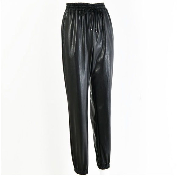 Black Leather Joggers - Picture 4 of 6